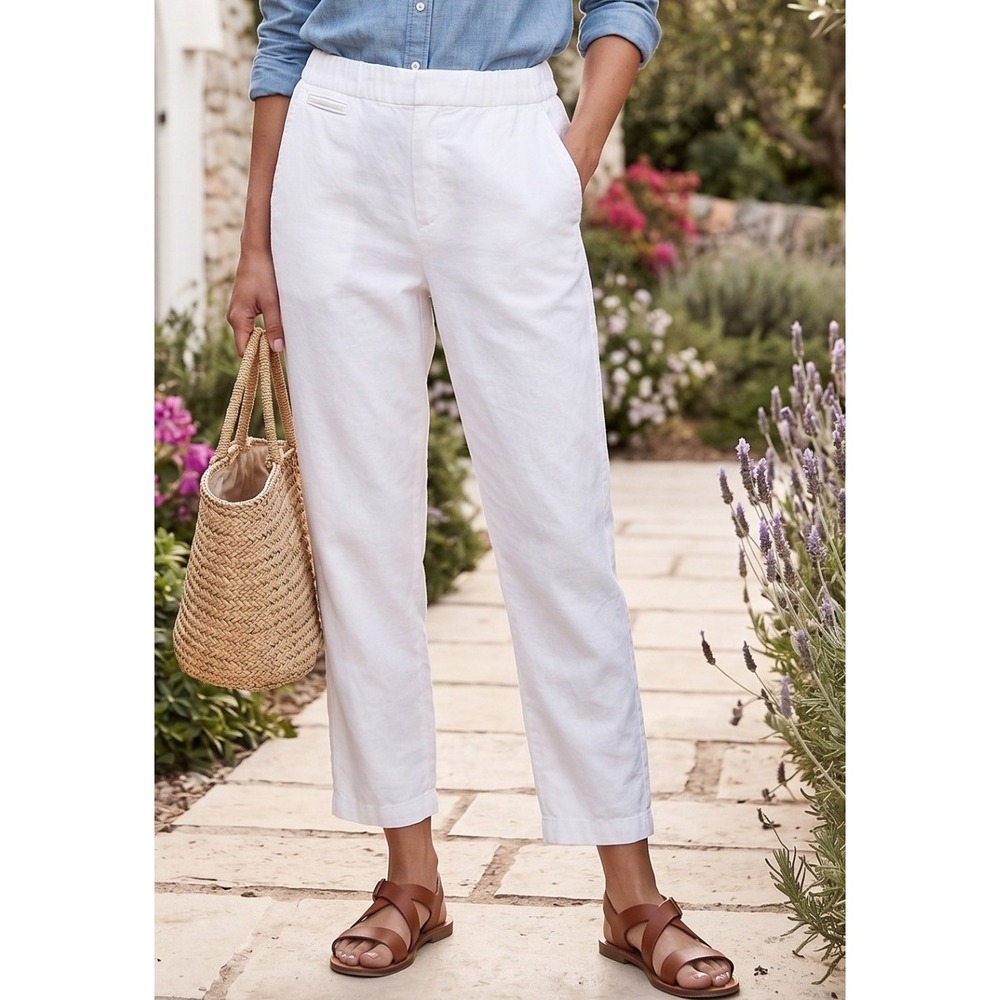 Y2K Esprit Linen Blend Tapered Trouser Pants Women's 10 Stretch Coastal Beach